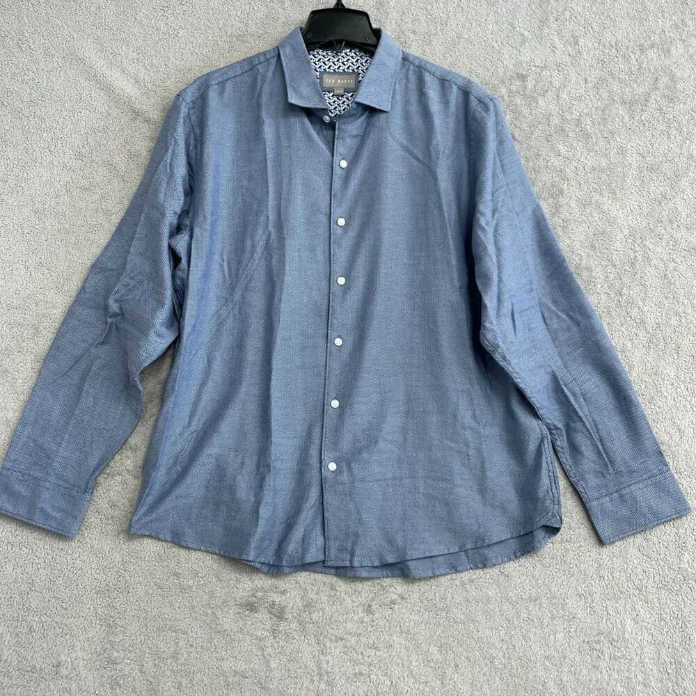 Ted Baker Men's XL Blue Long Sleeve Button-Up Shirt Pattern  G1887